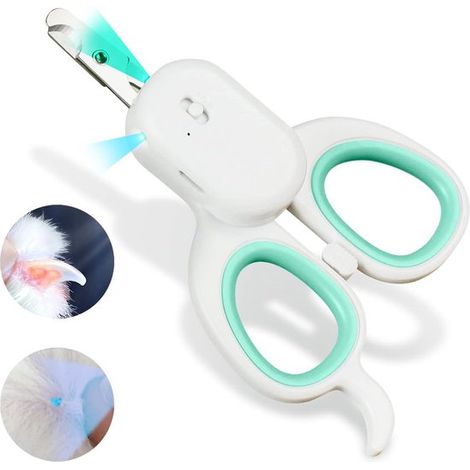 Cortauñas para mascotas con luz LED y UV,recortador de uñas para gatos con luz LED superbrillante,conejos y animales pequeños. Verde (1/5)