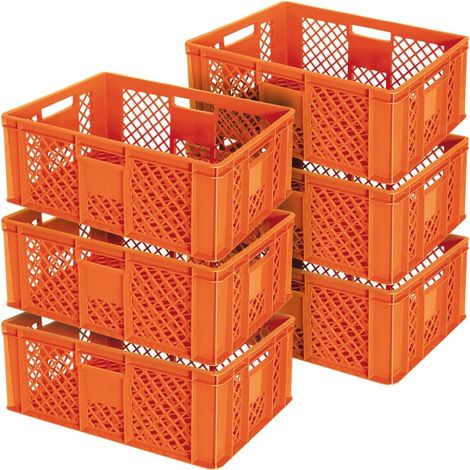 BRB Lot de 6 paniers empilables ajourés/empilables (L x l x H) 600 x 400 x 240 mm, qualité alimentaire, qualité industrielle (orange)