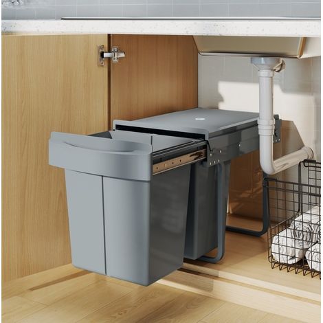 Pattumiera estraibile da incasso 2 x 20 L grigia OKMYHOME (1/5)
