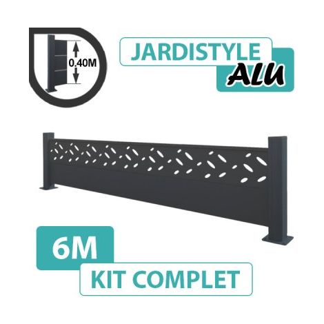 Kit Clôture Aluminium Gris Anthracite 6M - Design - Sur Platines - 0,40 mètre