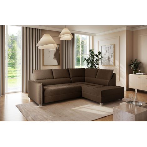 Ecksofa Schlafsofa Sofa MARNO in Stoff Vogue Braun Ottomane Rechts (1/4)