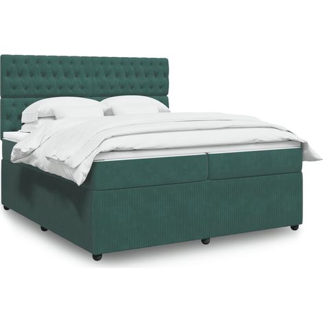 vidaXL Letto con luci LED - Giroletto a Molle con Materasso Verde Scuro 200x200 cm Velluto (1/5)