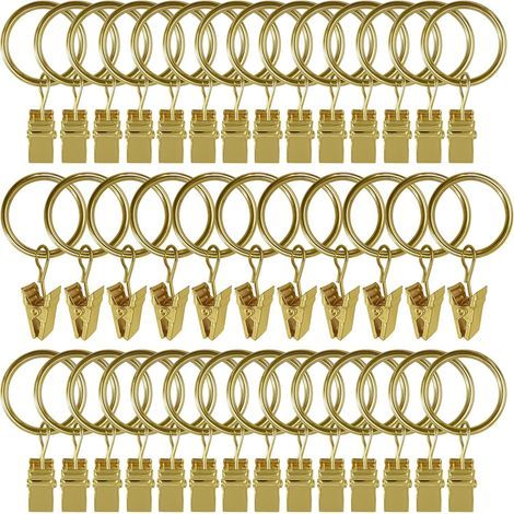 30 Pieces Curtain Rings with Clips, Rustproof Stainless Steel Curtain Rings, Metal Curtain Hooks, Curtain Rod Rings for Shower and Window Curtains (1/4)