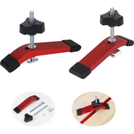 2 Packs of Red T-Track Hold Down Clamp Aluminum Alloy T Track Set Quick Acting T-Bar Clamp for Woodworking and Metalworking Tools (1/5)