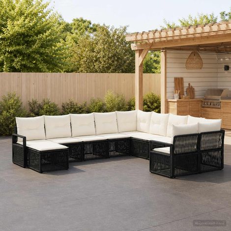 vidaXL Ensemble de canapé de jardin 11 pc Noir polyrotin (1/5)