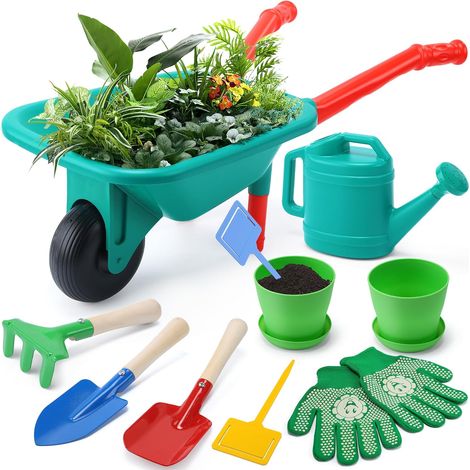 Cute Stone Ensemble de Jardinage pour Enfants avec brouette Jouet, Outils de Jardinage et kit de Jardinage pour Tout-Petits avec Gants, Pots et arrosoir, Jouets de Jardin pour garçons et Filles (1/5)