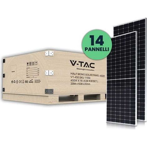 V-Tac Kit 6,30kW Pannelli Solari Fotovoltaici 36V 450W 144 Celle IP68 (1/5)