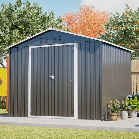 Gartenhaus Metall - Geräteschuppen Metall - Metallgerätehaus Schwarz 240x192 cm - mit Schiebetür und Belüftung
