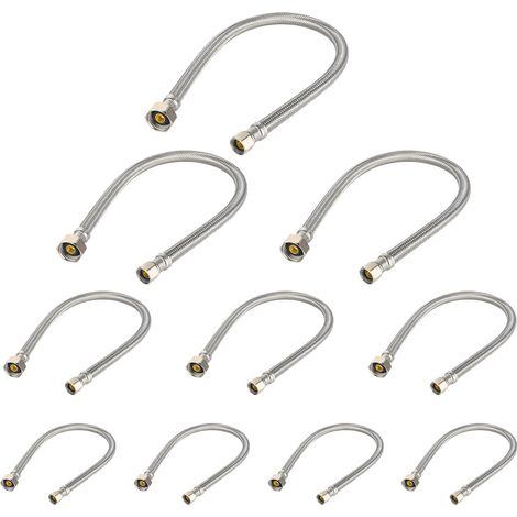 Lot de 10 tuyaux de raccordement de robinet tressés en acier inoxydable HeSun de 12 pouces, raccord de robinet 1/2" FIP x 3/8" Comp (HOSE043-10) (1/5)