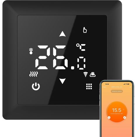 Thermostat Intelligent WiFi 16A, Précision de 0.5°C, Compatible avec Alexa, Smart Life/Tuya, pour Chauffage Électrique et Plancher Chauffant, Noir (1/5)