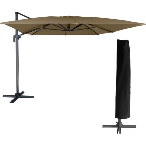 Happy Garden – Parasol déporté rectangulaire 3x4m taupe – Toile polyester 200g/m² déperlant – Structure aluminium époxy – Inclinaison 360°