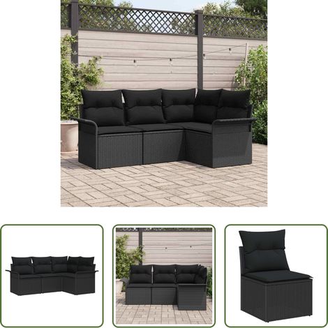 Gartenmöbel - Gartensofa-set mit Speicher 4 pcs Schwarz Poly-Rattan (1/5)
