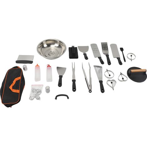 Kit Accessoires Plancha Gril Outils Professionnel BBQ Spatule – Avec Couvercle Basting Bouteille Pince Anneau Œuf (1/5)