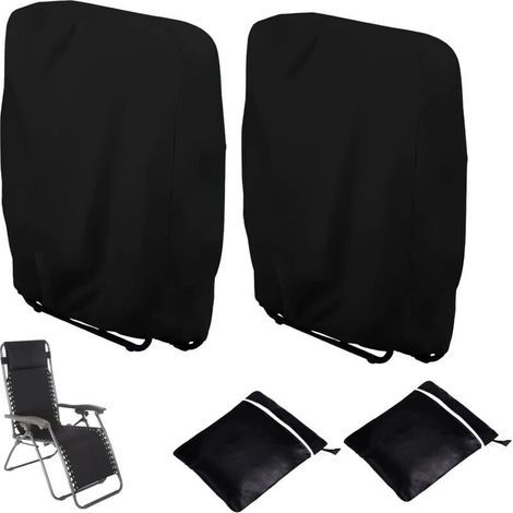 2pcs Housse de Protection pour Chaise Longue Pliante, Coupe-Vent Anti-UV Imperméable Housses pour Chaises de Jardin Pliantes, Housse de Chaise Longue de Jardin, avec Sac de Transport (Noir) (1/5)