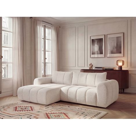 BOBOCHIC - Canapé d'angle fixe NESTY tissu chiné Angle gauche Beige (1/5)