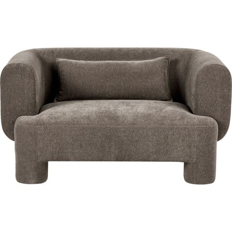 2 Seater Sofa Brown Fabric Upholstery Plush Texture Cylindrical Legs Organic Style HOGBO