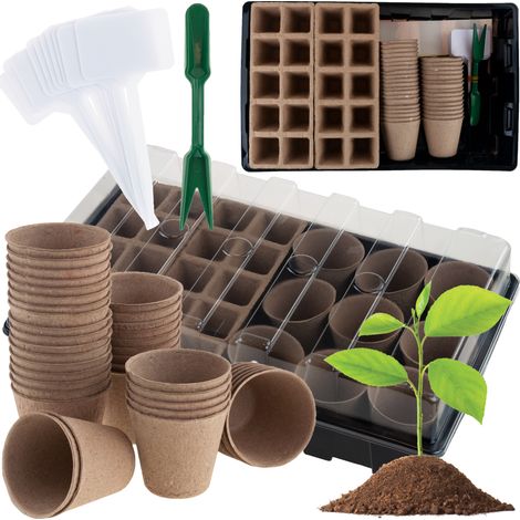 TG77611 KIT DE PLANTACIÓN PARA MINI INVERNADERO, MACETAS DE TURBA PARA INVERNADERO, Marcadores