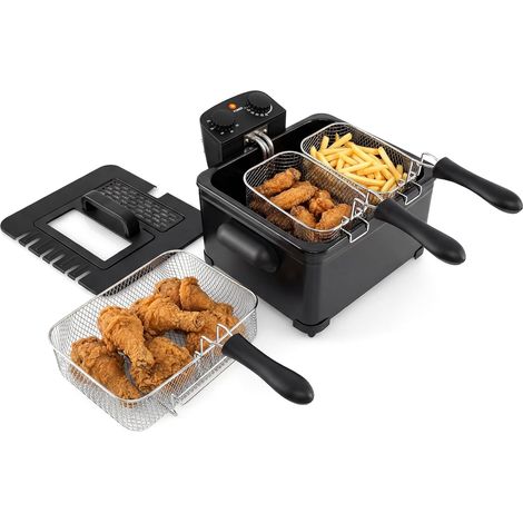 COSTWAY Friggitrice ad Olio 5 L,1 Cestello Grande e 2 Piccoli,Temperatura e Timer Regolabili,1700 W (1/5)
