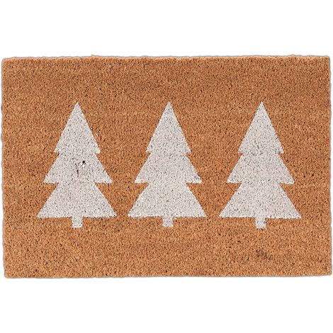 Relaxdays Felpudo Entrada, Diseño Pinos, 60x40 cm, Alfombrilla Puerta Antideslizante, Interior, Exterior, Natural/Blanco
