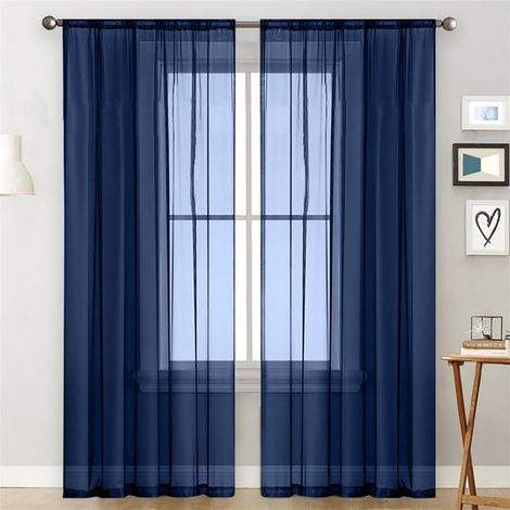 Rideaux Filet Bleu Marine Unis 2 Panneaux 100 x 250 cm, pour Salon Chambre Cuisine (1/5)