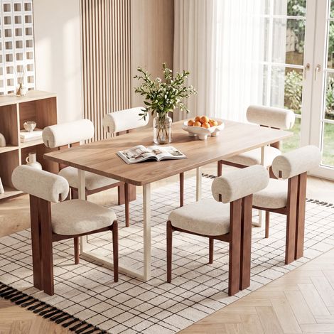 Lot de 6 Chaises de Salle à Manger– Design Rétro Élégant, Dossier Haut, Structure en Bois Robuste, Confort Classique pour Cuisine et Salle à Manger - beige clair (1/5)