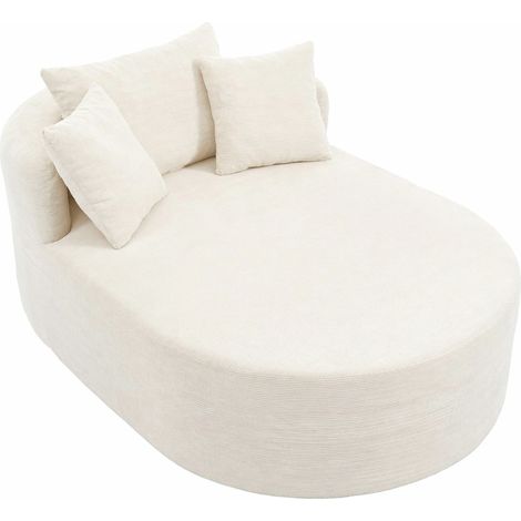 Ovaler Relaxsessel aus Cord, Tiefe Sitzfläche, Ohne Montage, Gepolsterte Rückenlehne, Hellbeige 170 × 112,5 × 83 cm (1/5)