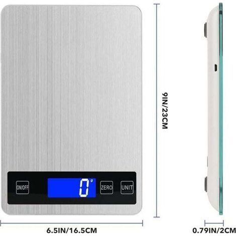 pair Balance de cuisine numérique 15 kg avec écran LCD + acier inoxydable + verre trempé - Précision jusqu'à 1 g - g/kg/lb:oz/ml/fl'oz - TYPE C ou piles XXW (1/4)