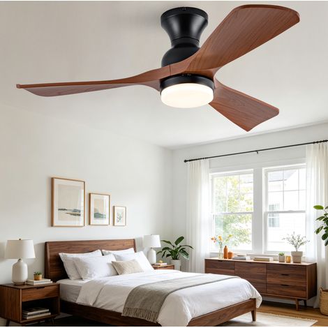 Ventilador de techo con luz, 3 aspas ABS, 3 CCT, motor DC, negro y nogal, OKWISH (1/5)
