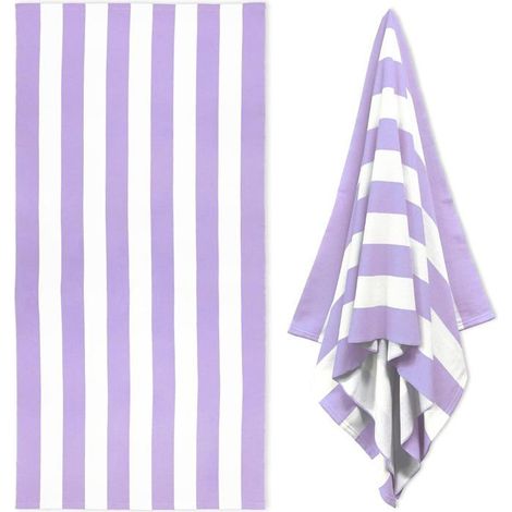 Grande serviette plage microfibre 90x180 cm – Séchage rapide, rayée violette – Pour piscine, mer (1/5)