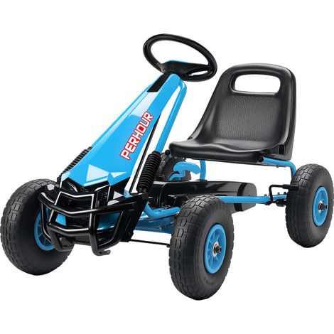 Kart à pédales, 3 à 8 ans, embrayage, frein, siège à hauteur réglable, roues EVA, bleu (1/5)