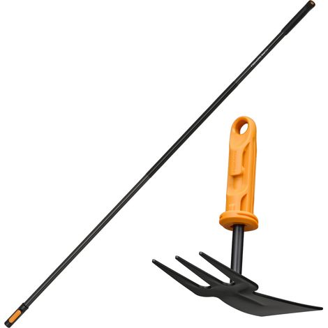 Cabezal de azada de jardín FISKARS ONECLICK con horquilla de 5 cm + mango de 161 cm