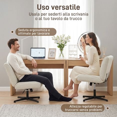 Fauteuil pivotant 360° en velours crème sans accoudoirs, réglable en hauteur pour salon. (1/5)