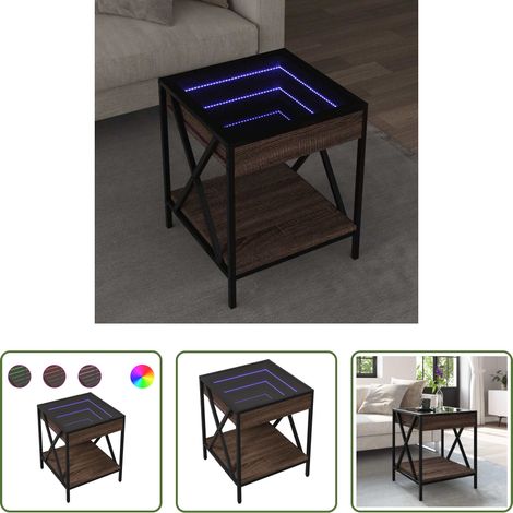 LED-Infinity-Spiegel -  Couchtisch mit Infinity-LED Braun Eichen-Optik 40x40x49 cm (1/5)