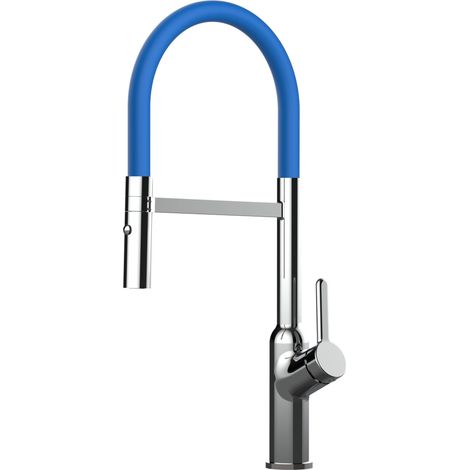 Rubinetto miscelatore Cucina cromato canna blu movibile e doccia due getti staccabile - serie BOD (1/5)