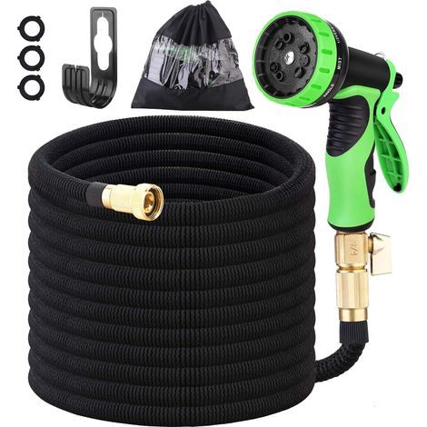 Tuyau d'arrosage, avec pistolet pulvérisateur à 10 modes et connecteurs en laiton massif, tuyau d'arrosage extensible pour jardin,Vert - 100ft (1/3)