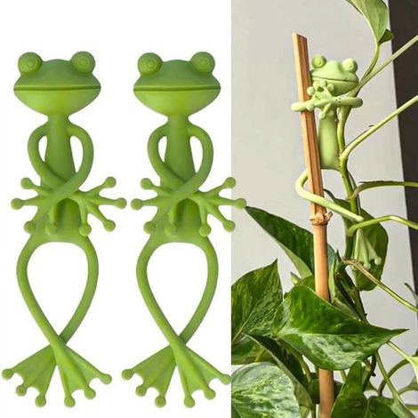 Deux supports à plantes en forme de grenouille, verts et mignons, robustes, parfaits pour les plantes en pot, les succulentes, la décoration de jardin et comme cadeaux originaux. (1/4)