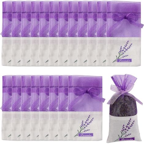 20 pièces Sacs de Lavande Sachet Vide, Sac de Lavande Violet avec Rubans de Fils Cordon de Serrage, Sacs vides Coton de Gaze de Cordon pour Épices Herbes (1/5)