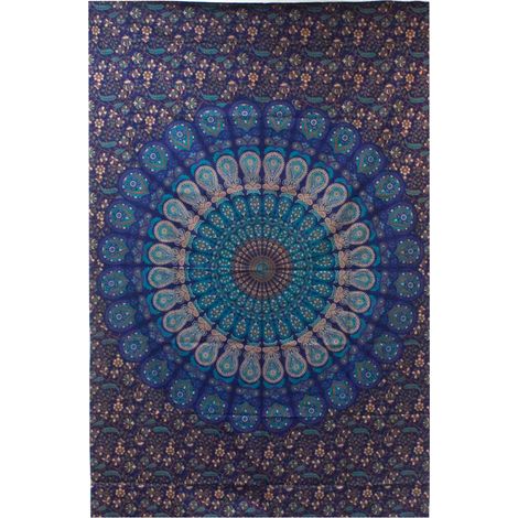 Couvre-lit simple en coton + tenture murale - Mandala classique 130 cm x 200 cm- Vendu par 1 (1/4)