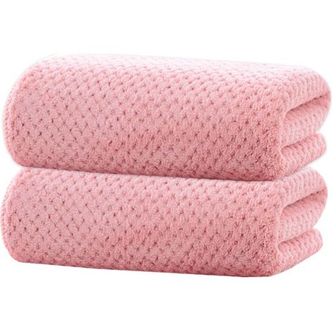 2 serviettes de bain, velours corail, 70 x 140 cm, ultra-douces et hautement absorbantes, pour salle de bain quotidienne (1/4)