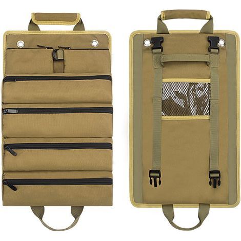 Sac à outils enroulable, 6 poches indépendantes, pochette de rangement en tissu Oxford épais pour électricien charpentier kaki (1/5)