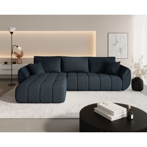 Ecksofa Schlafsofa MISATO Stoff Wind Dunkelblau Ottomane Links