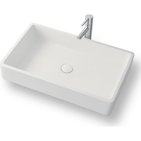 Vasque à poser rectangulaire 80x40cm – Résine minérale blanc mat – Sans trop-plein – Design moderne et entretien facile – Ambra (1/5)