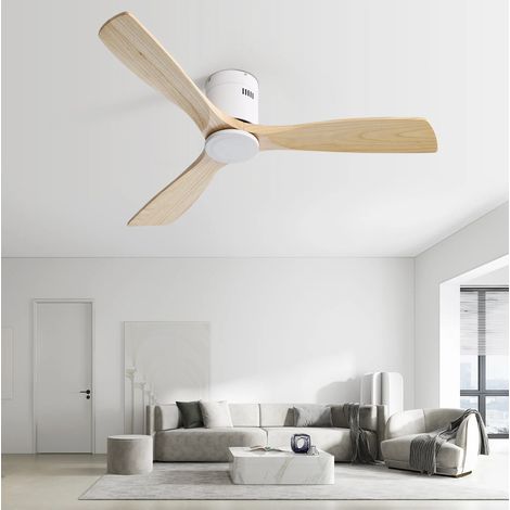 Ventilateur de plafond 132 cm à 3 pales en bois, moteur DC réversible, télécommande, blanc HAVRYA (1/5)