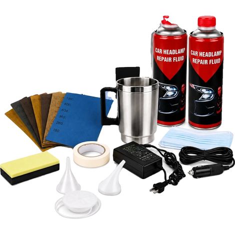 Kit de restauration de phares, atomiseur en acier inoxydable, capacité de 800 ml, double entrée d'alimentation, 6 grains de papier de verre, restauration efficace (1/5)