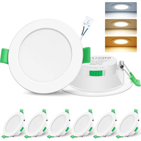 LED Einbaustrahler 230V 7W Dimmbar 68mm, IP44 Einbauleuchten Für Badezimmer Küche, 3000K/4000K/6500K Einbauspots, Rund Weiss 6er Set (1/5)