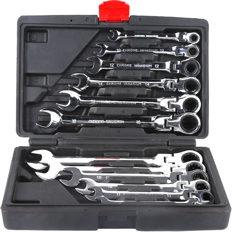 Jeu de 12 Clé à cliquet mixtes combiné Spanner tête mobile (1/5)