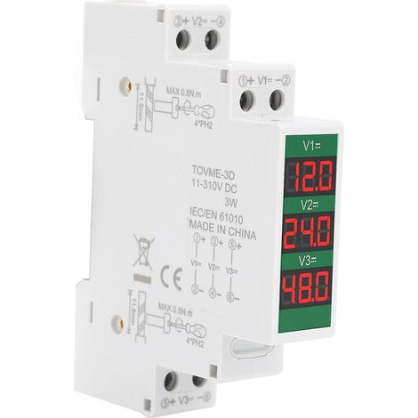Voltmètre sur Rail DIN, Mesure Précise, Fonction de Sortie de Commutation, Triple Voie, Affichage Intuitif, Compteur à Affichage Numérique DC TOVME 3D (1/5)