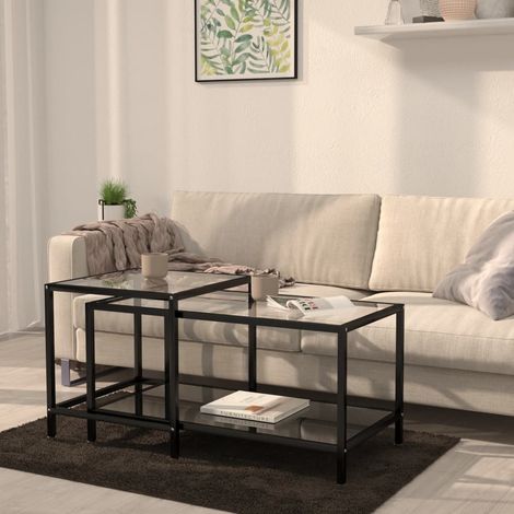Lot de 2 Tables basses Tables d'appoint pour Salon Chambre - Verre trempé Noir BV513050 - BonneVie (1/5)