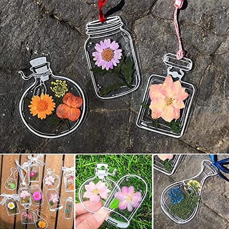 20 transparente Lesezeichen aus Trockenblumen, selbstgemachte, wunderschöne Lesezeichen mit Blumenmotiven, DIY-Lesezeichen aus Trockenblumen für Glaswaren (1/5)