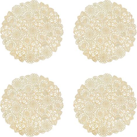 Lot de 4 Sets de Table, Or Rose Napperons Rond Set de Table Tapis de Table pour Table Salle à Manger Cuisine,napperons lavables (Or Rose, Style L, 38cm) (1/5)